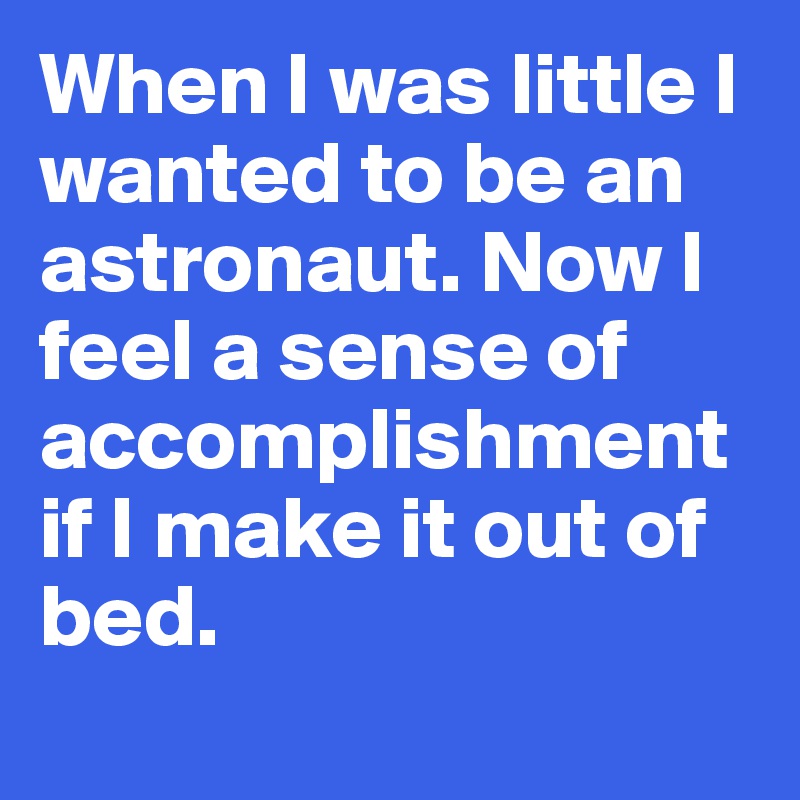 When I was little I wanted to be an astronaut. Now I feel a sense of accomplishment if I make it out of bed.
