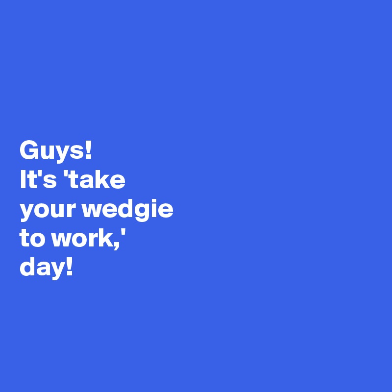 



Guys! 
It's 'take 
your wedgie 
to work,' 
day!


