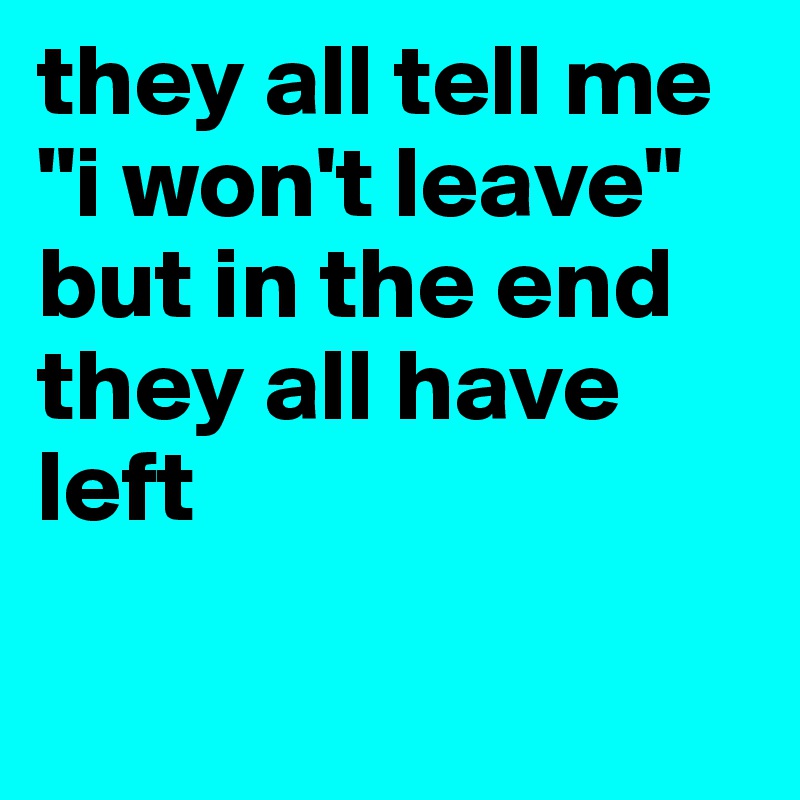 they all tell me "i won't leave" but in the end they all have left

