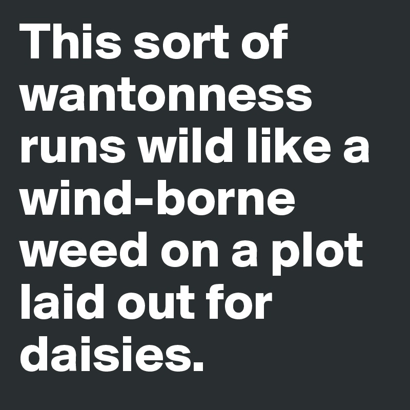 This sort of wantonness runs wild like a wind-borne weed on a plot laid out for daisies.