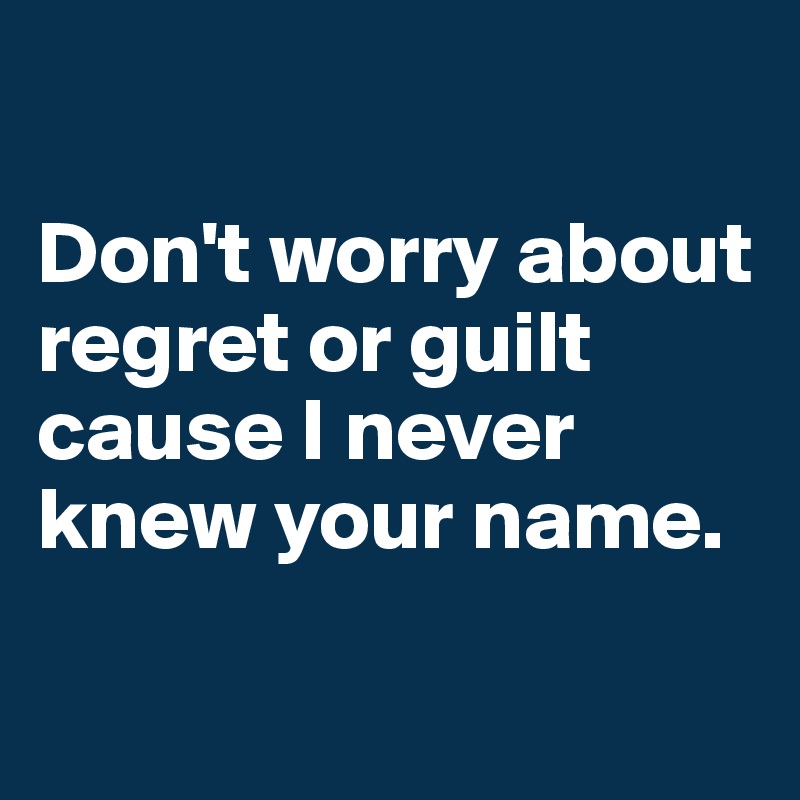 

Don't worry about regret or guilt cause I never knew your name.

