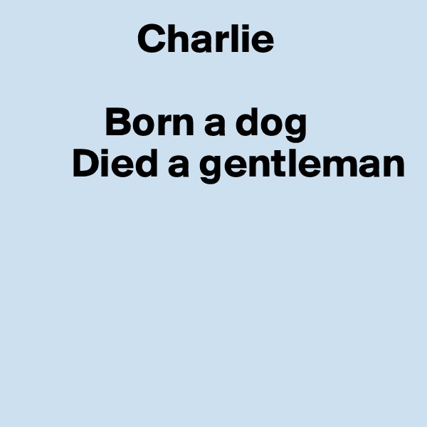               Charlie

          Born a dog
      Died a gentleman




