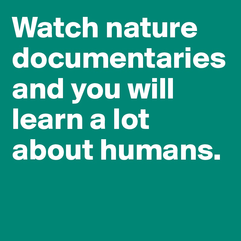 Watch nature documentaries and you will learn a lot about humans. 

