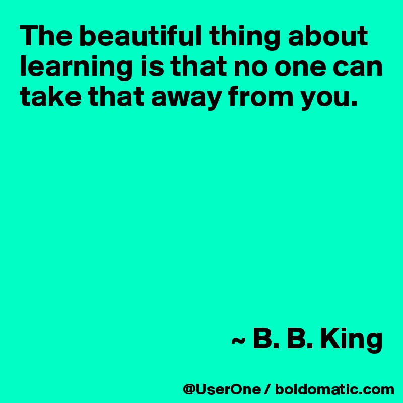 The beautiful thing about learning is that no one can take that away from you.







                                   ~ B. B. King