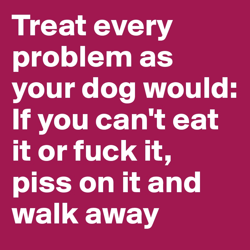 Treat every problem as your dog would: If you can't eat it or fuck it, piss on it and walk away