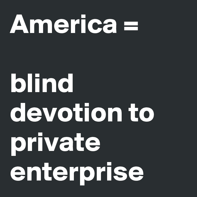 America =

blind devotion to private enterprise 