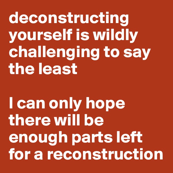 deconstructing yourself is wildly challenging to say the least

I can only hope there will be enough parts left for a reconstruction 