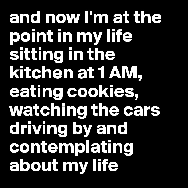 and now I'm at the point in my life sitting in the kitchen at 1 AM, eating cookies, watching the cars driving by and contemplating about my life 