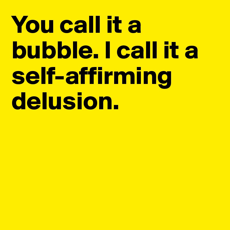 You call it a bubble. I call it a self-affirming delusion.



