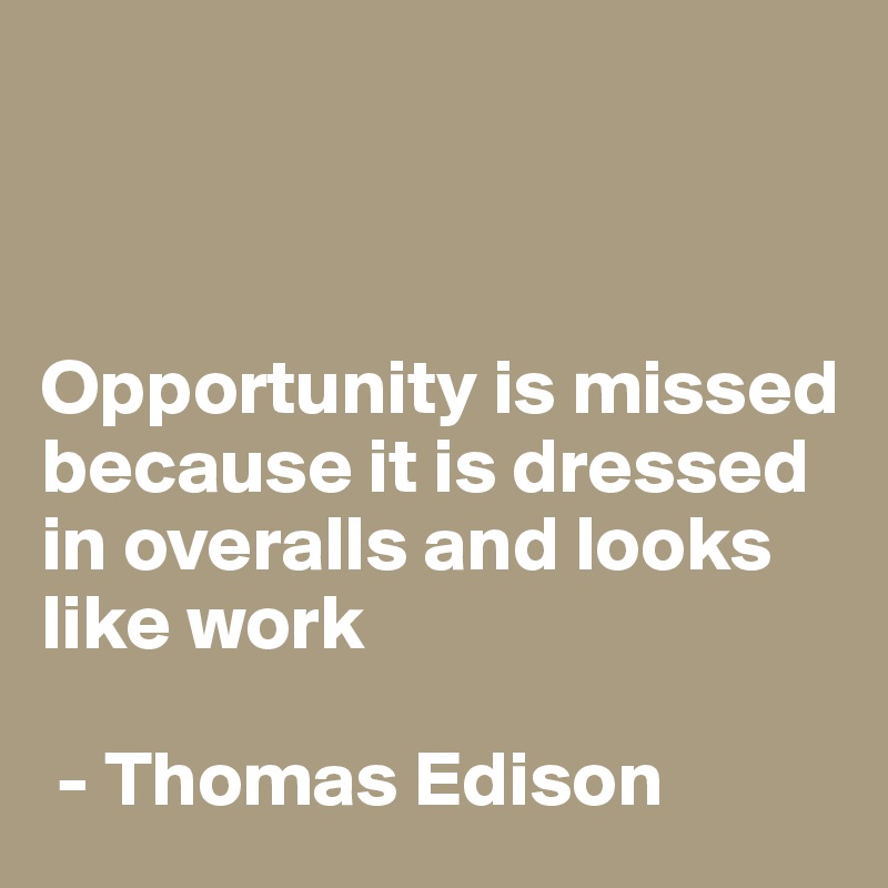 



Opportunity is missed because it is dressed in overalls and looks like work

 - Thomas Edison