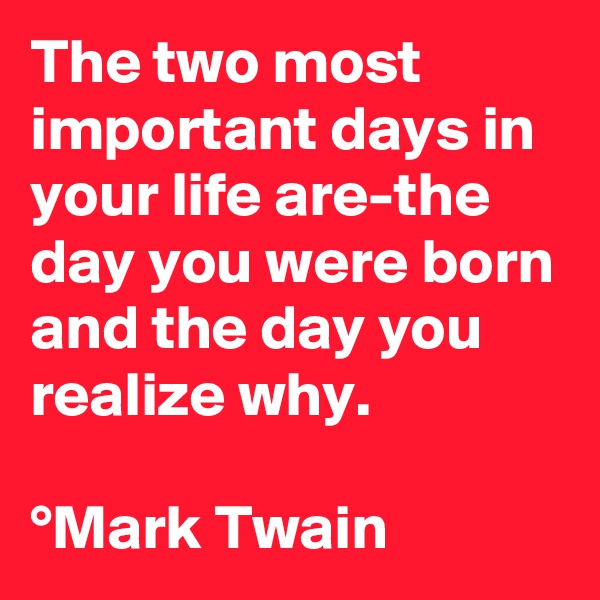 The two most important days in your life are-the day you were born and the day you realize why.

°Mark Twain