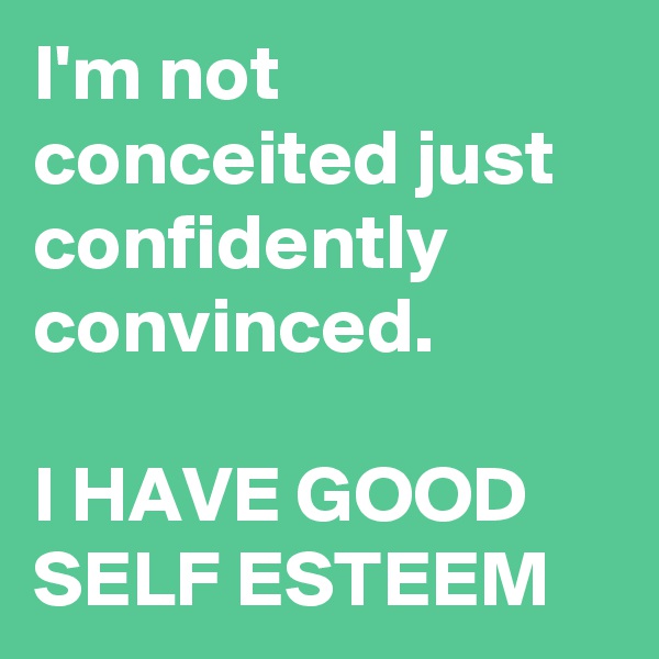 I'm not conceited just confidently convinced. 

I HAVE GOOD SELF ESTEEM