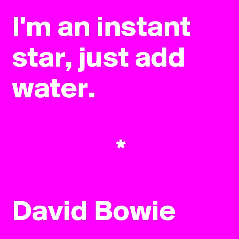 I'm an instant star, just add water.

                  *

David Bowie