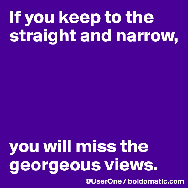 If you keep to the straight and narrow, 





you will miss the georgeous views.