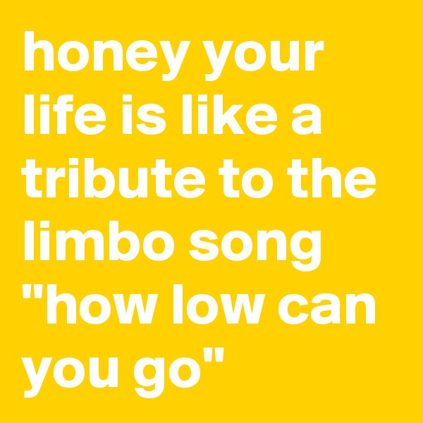 honey your life is like a tribute to the limbo song "how low can you go"