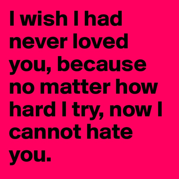 I wish I had never loved you, because no matter how hard I try, now I cannot hate you.