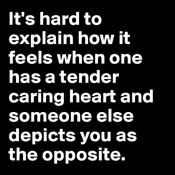 It's hard to explain how it feels when one has a tender caring heart and someone else depicts you as the opposite.