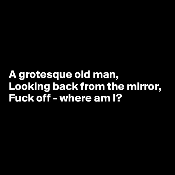 




A grotesque old man, 
Looking back from the mirror, 
Fuck off - where am I?




