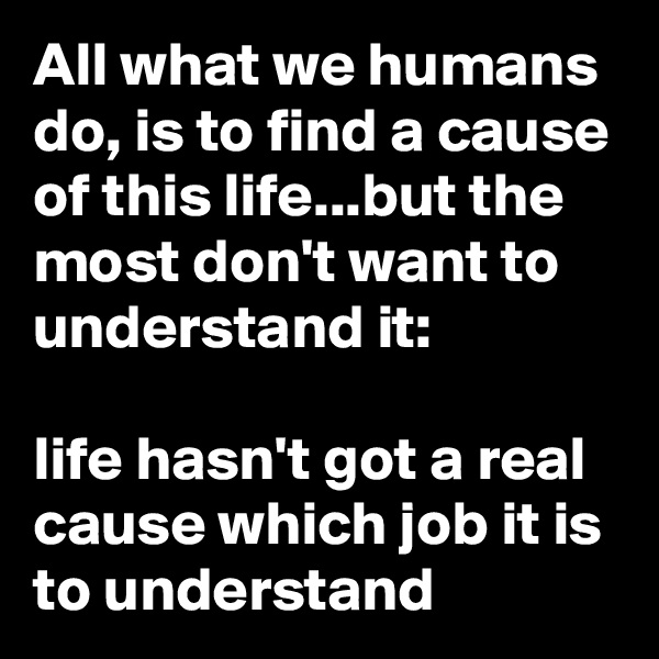All what we humans do, is to find a cause of this life...but the most don't want to understand it:

life hasn't got a real cause which job it is to understand