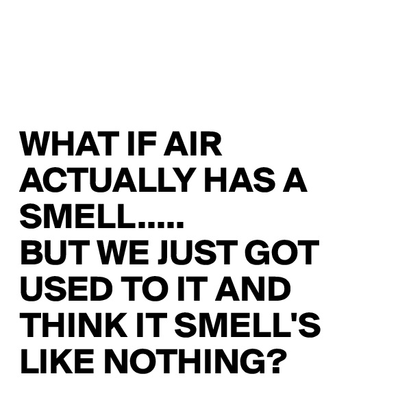 


WHAT IF AIR ACTUALLY HAS A SMELL.....
BUT WE JUST GOT USED TO IT AND THINK IT SMELL'S LIKE NOTHING?
