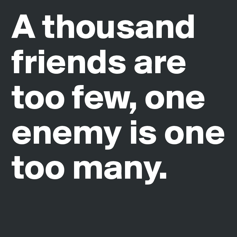 A thousand friends are too few, one enemy is one too many.