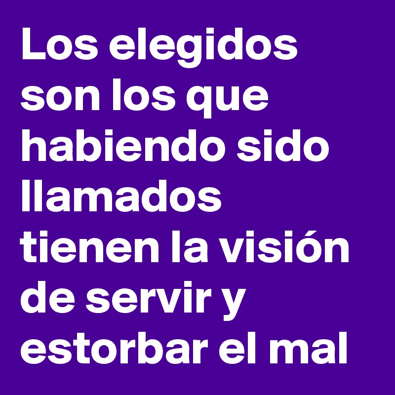 Los elegidos son los que habiendo sido llamados tienen la visión de servir y estorbar el mal 