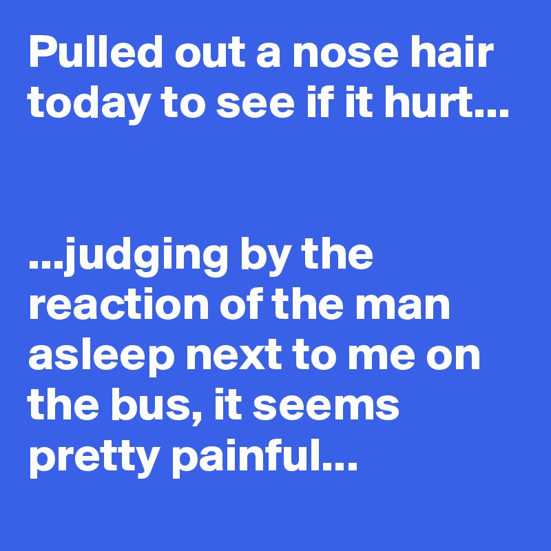 Pulled out a nose hair today to see if it hurt...


...judging by the reaction of the man asleep next to me on the bus, it seems pretty painful...