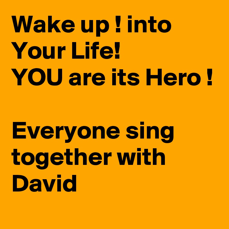 Wake up ! into Your Life! 
YOU are its Hero ! 

Everyone sing together with David  