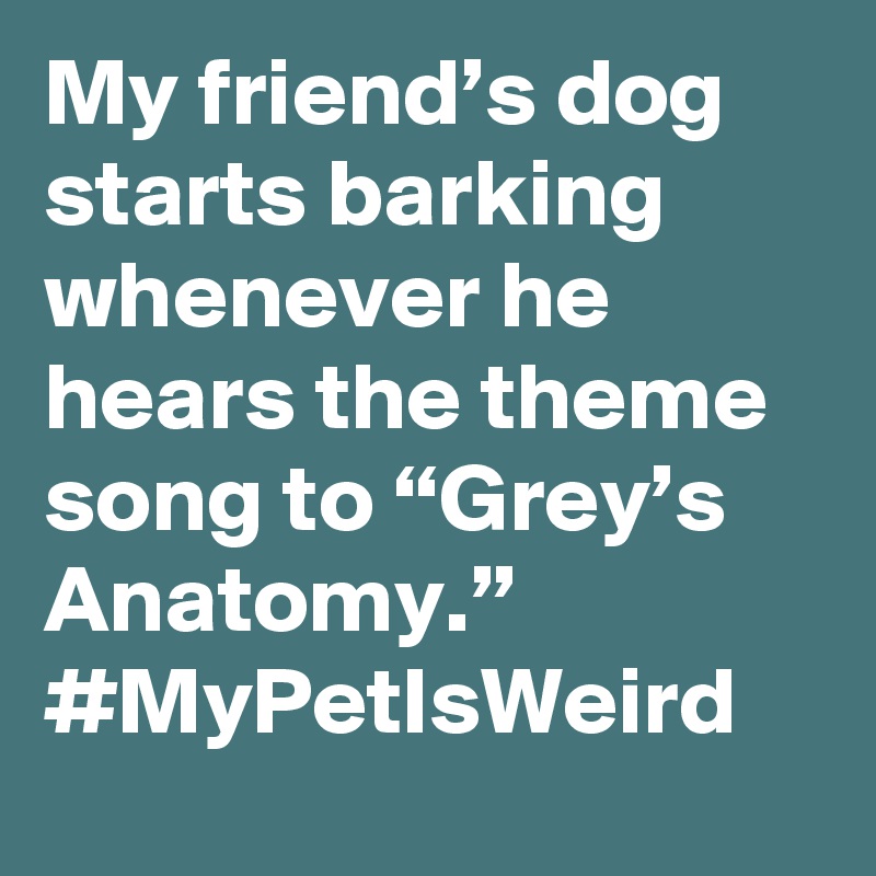 My friend’s dog starts barking whenever he hears the theme song to “Grey’s Anatomy.” #MyPetIsWeird