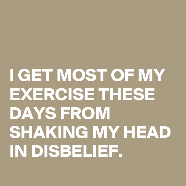 


I GET MOST OF MY EXERCISE THESE DAYS FROM SHAKING MY HEAD IN DISBELIEF.