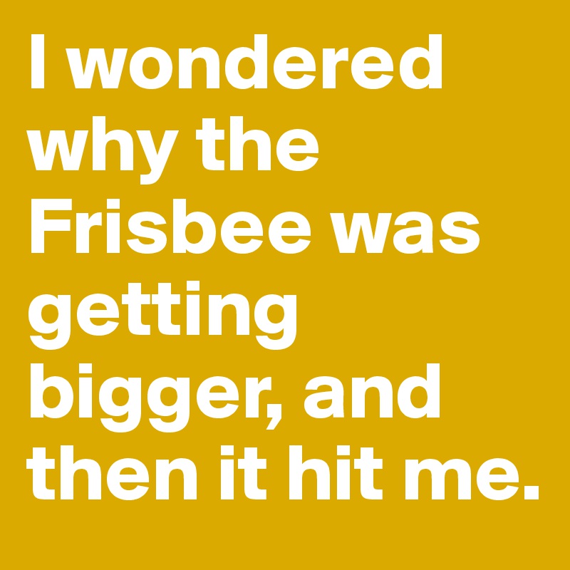 I wondered why the Frisbee was getting bigger, and then it hit me.