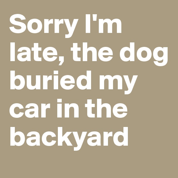 Sorry I'm late, the dog buried my car in the backyard