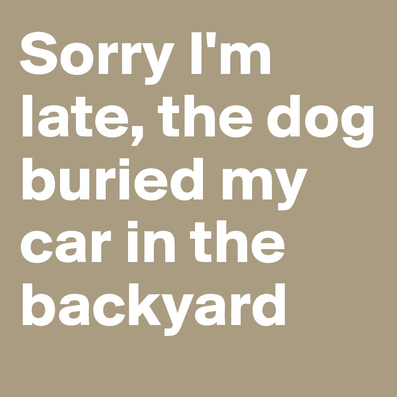 Sorry I'm late, the dog buried my car in the backyard