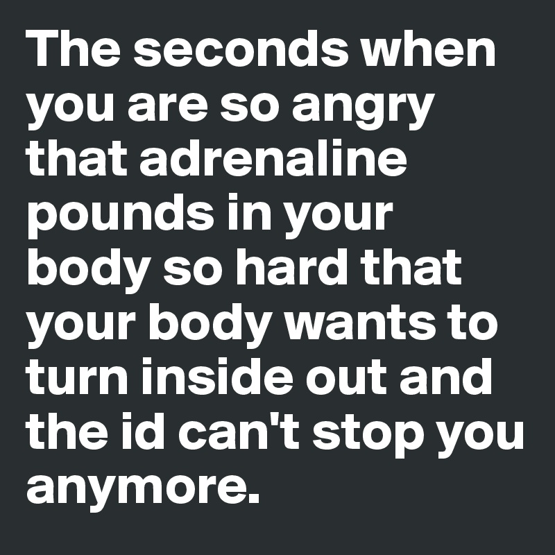 The seconds when you are so angry that adrenaline pounds in your body so hard that your body wants to turn inside out and the id can't stop you anymore.