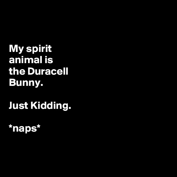 


My spirit 
animal is 
the Duracell 
Bunny. 

Just Kidding. 

*naps*


