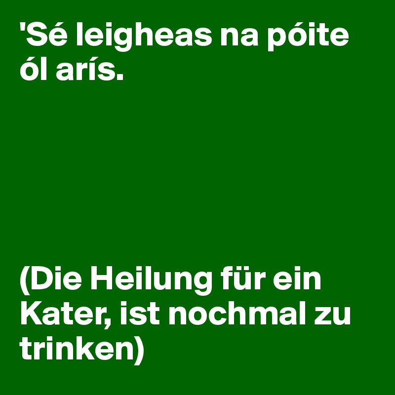 'Sé leigheas na póite ól arís. 





(Die Heilung für ein Kater, ist nochmal zu trinken)