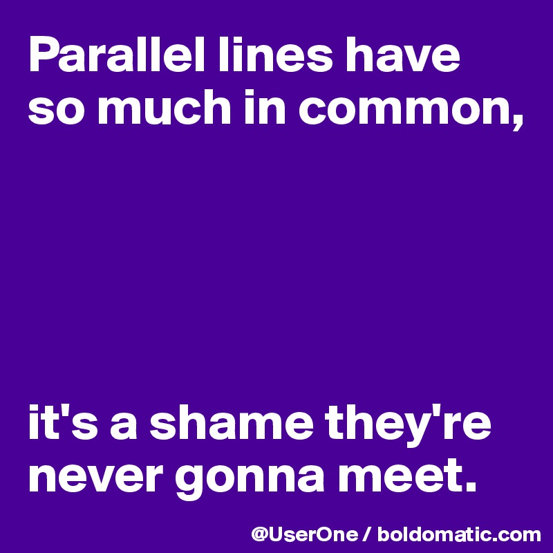 Parallel lines have so much in common,





it's a shame they're never gonna meet.