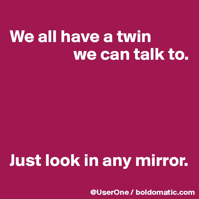 
We all have a twin
                  we can talk to.





Just look in any mirror.
