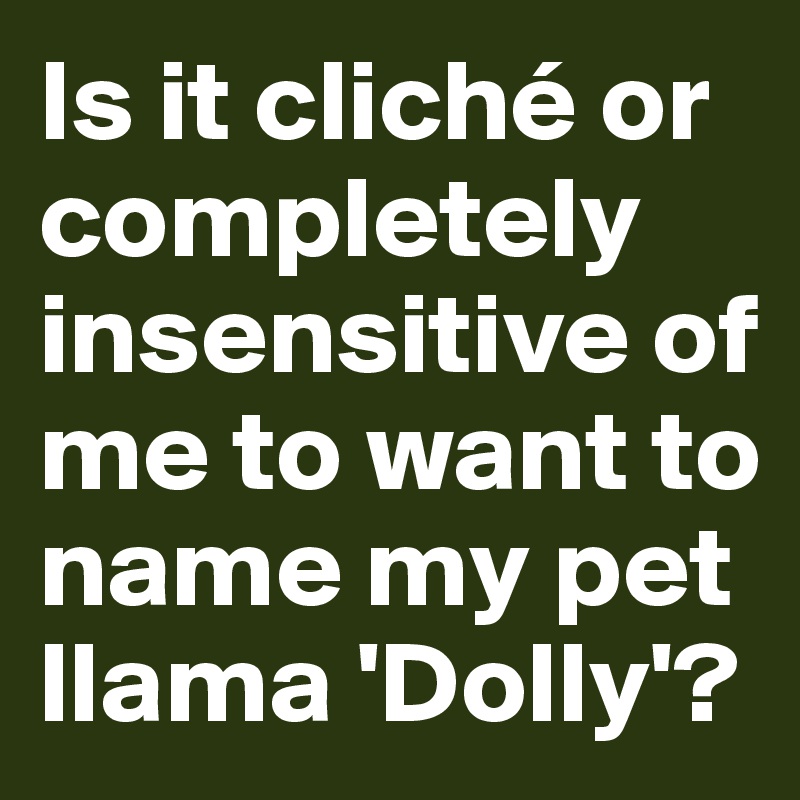 Is it cliché or completely insensitive of me to want to name my pet llama 'Dolly'?
