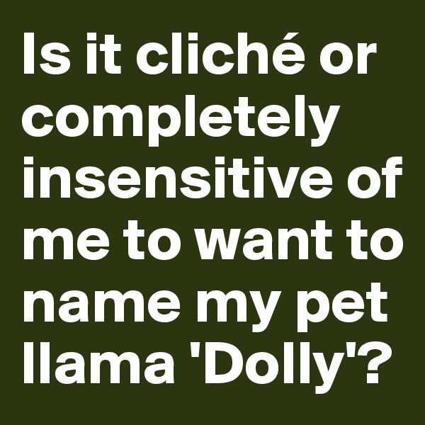 Is it cliché or completely insensitive of me to want to name my pet llama 'Dolly'?