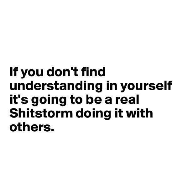 



If you don't find understanding in yourself it's going to be a real Shitstorm doing it with others. 


