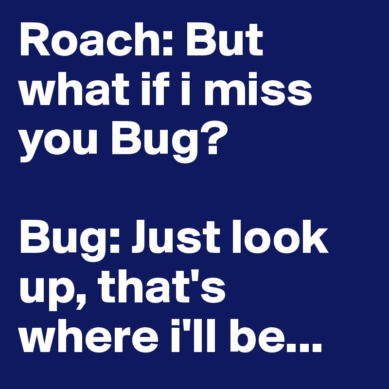 Roach: But what if i miss you Bug?

Bug: Just look up, that's where i'll be...