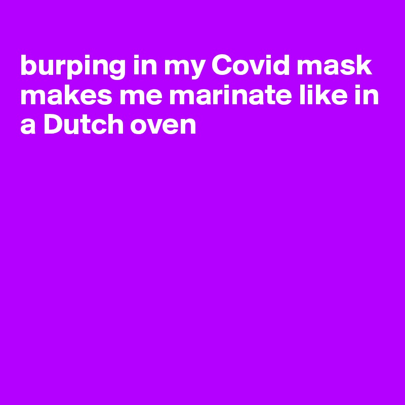 
burping in my Covid mask makes me marinate like in a Dutch oven







