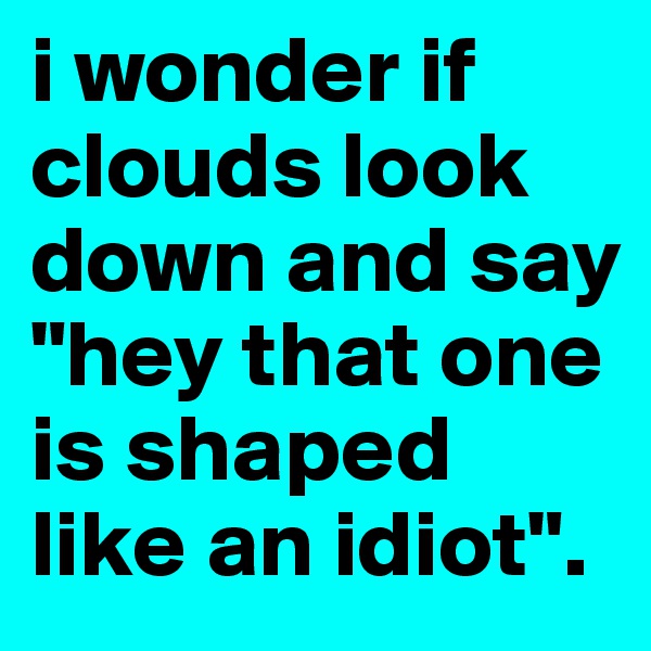 i wonder if clouds look down and say "hey that one is shaped like an idiot".