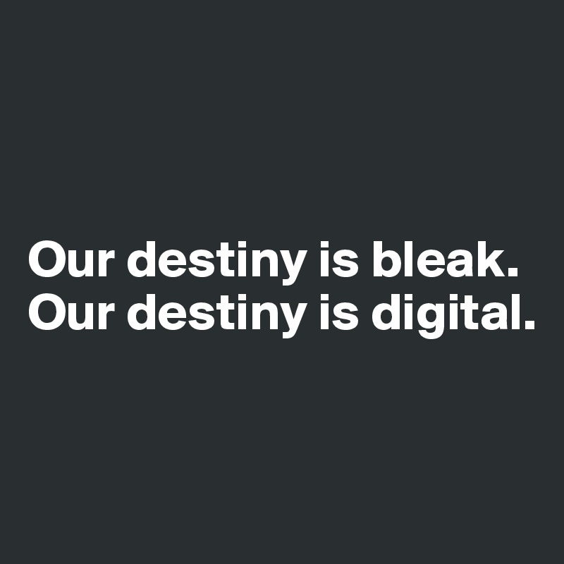



Our destiny is bleak. Our destiny is digital. 


