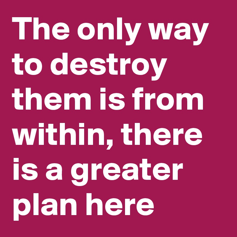 The only way to destroy them is from within, there is a greater plan here