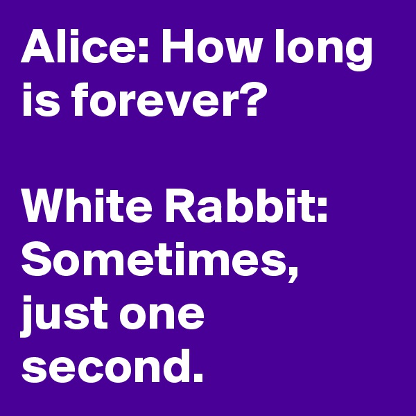 Alice: How long is forever?

White Rabbit: Sometimes, just one second.