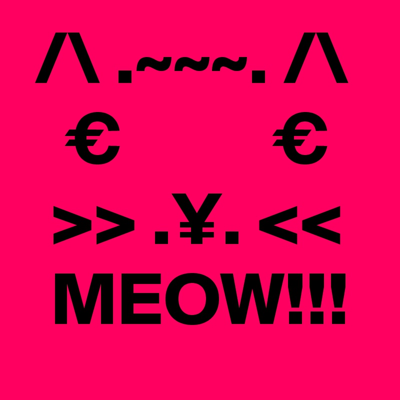  /\ .~~~. /\ 
   €          €
  >> .¥. <<
  MEOW!!!