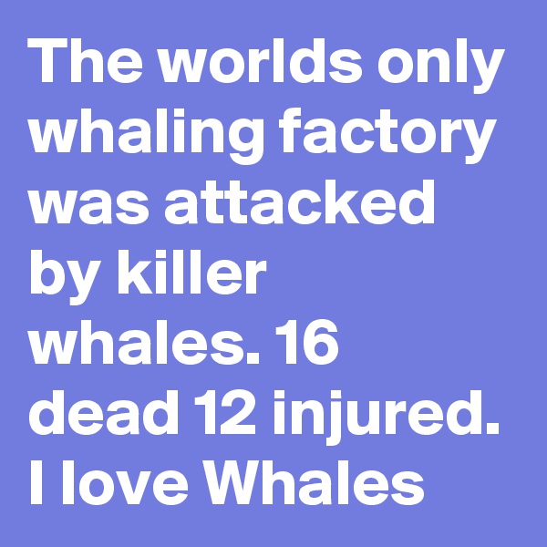 The worlds only whaling factory was attacked by killer whales. 16 dead 12 injured. I Iove Whales