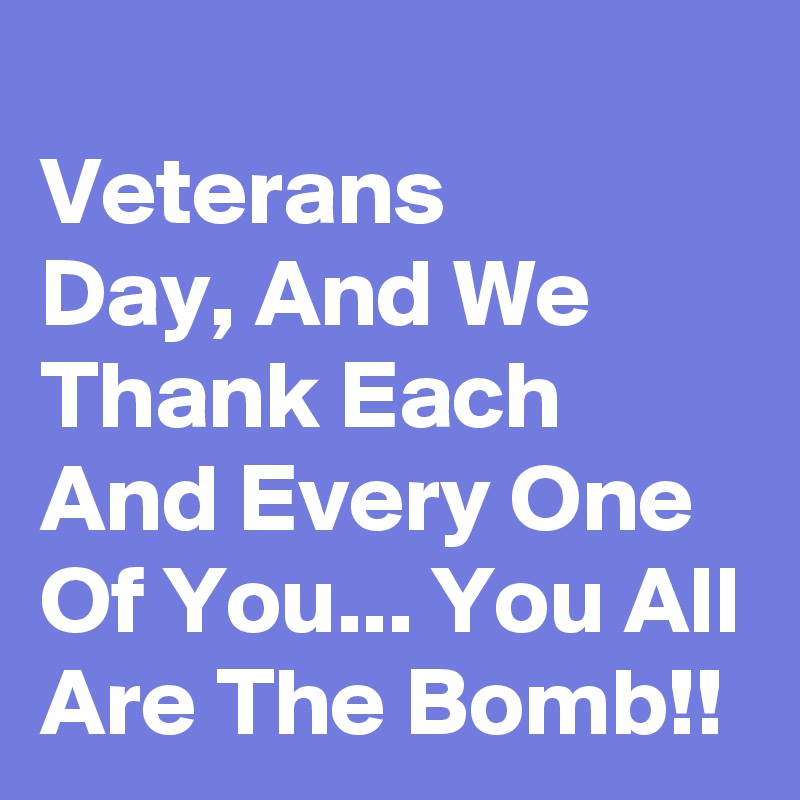
Veterans
Day, And We Thank Each And Every One Of You... You All Are The Bomb!!